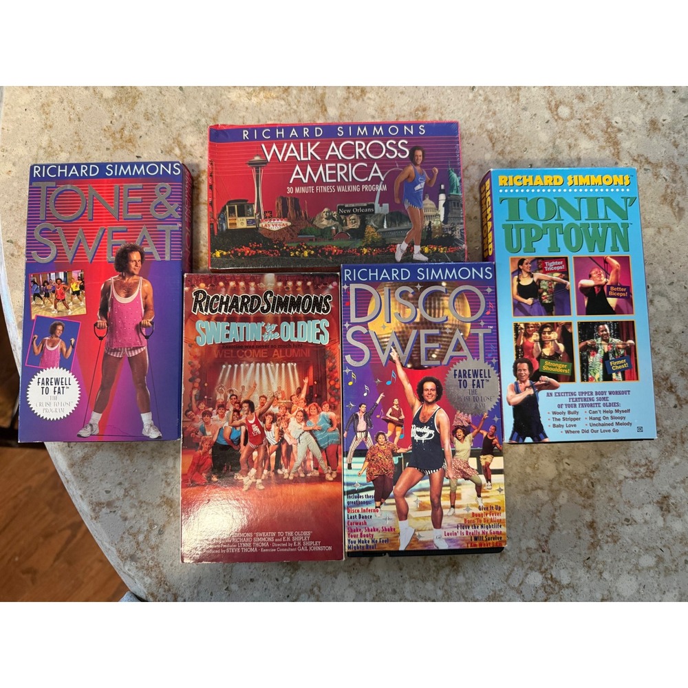 Richard Simmons VHS Lot of 5 Sweatin to the Oldies Disco Sweat Walk Across amrca